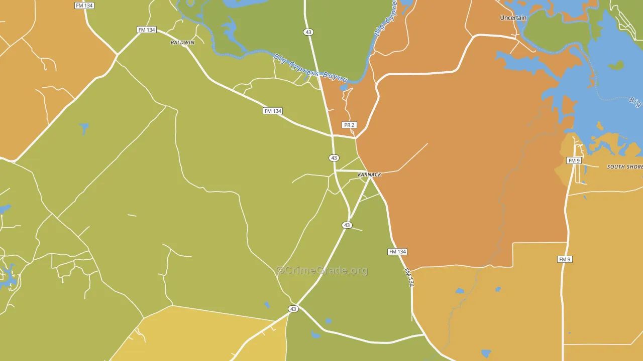 Karnack, TX Map of Drug-Related Crime Rates