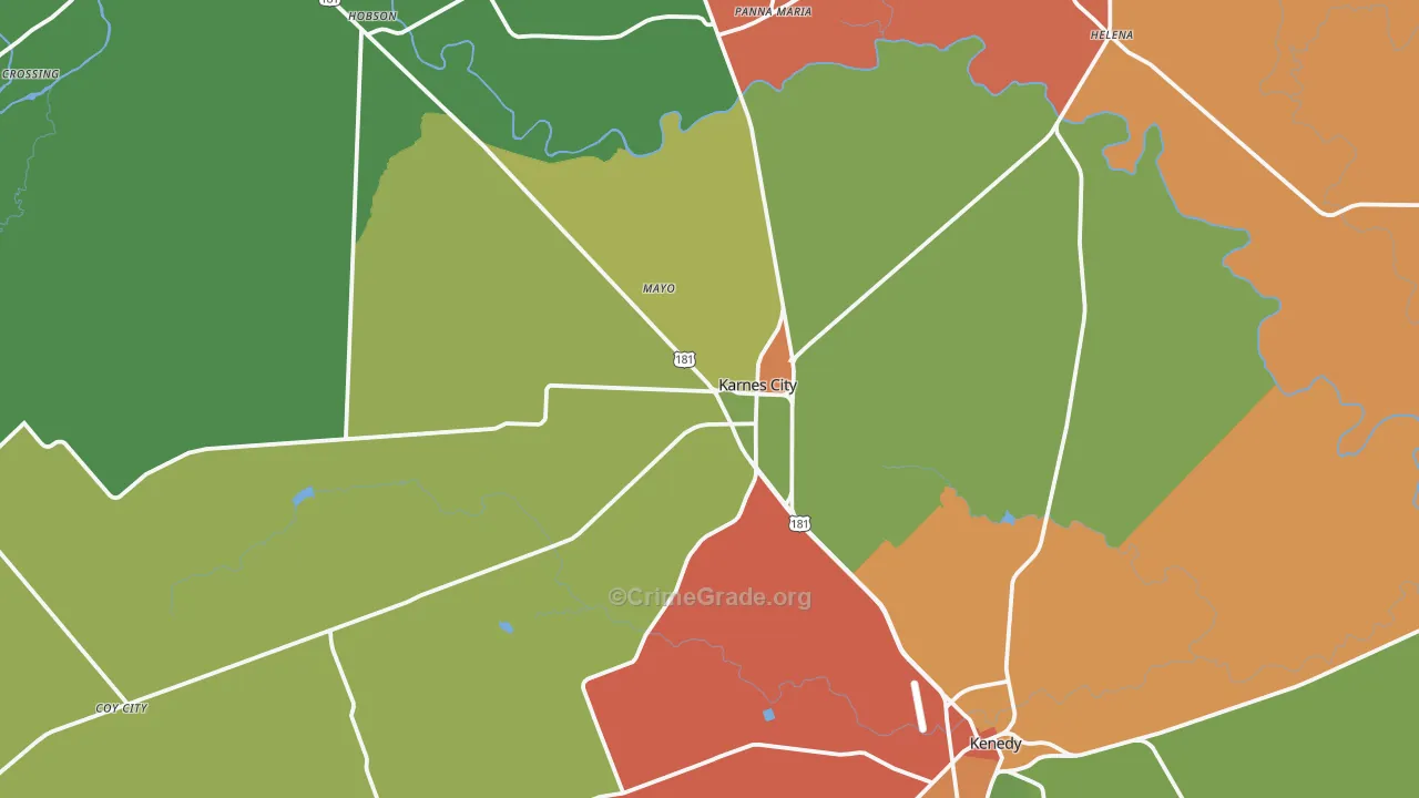 Karnes City, TX Map of Drug-Related Crime Rates