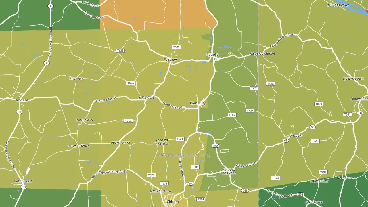 Karns City, PA Map of Drug-Related Crime Rates