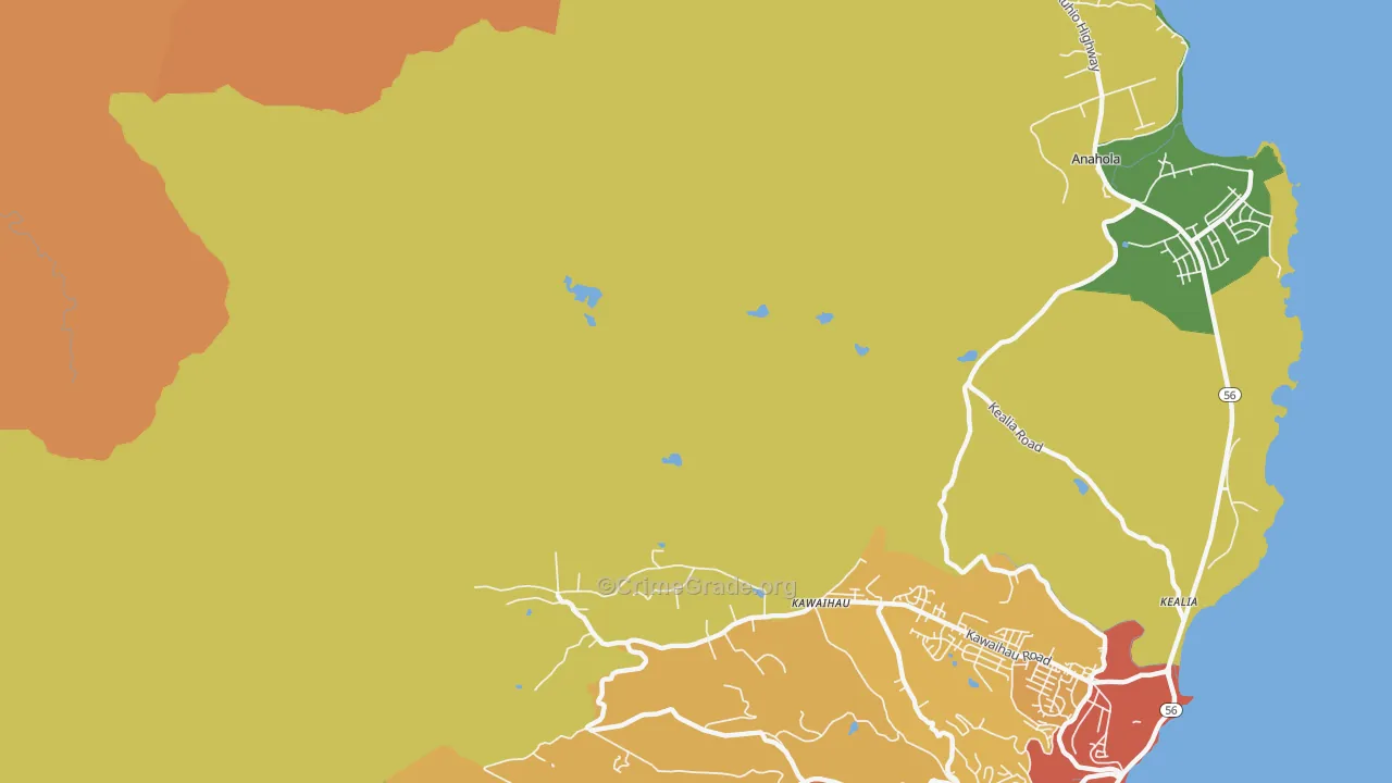 Kawaihau, HI Map of Drug-Related Crime Rates