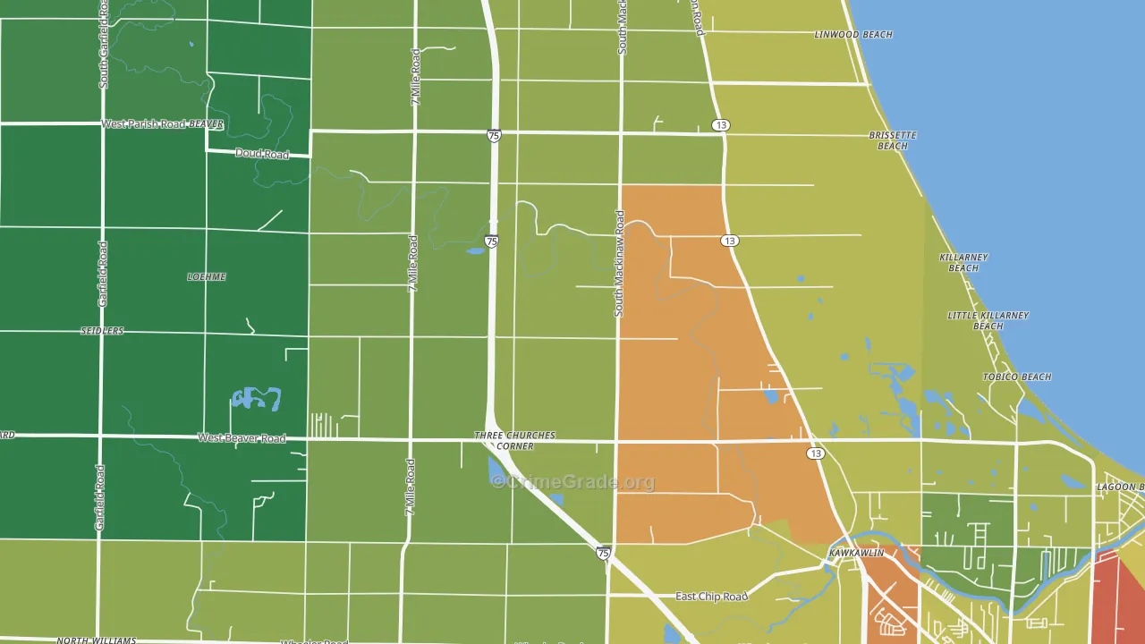 Kawkawlin, MI Map of Drug-Related Crime Rates