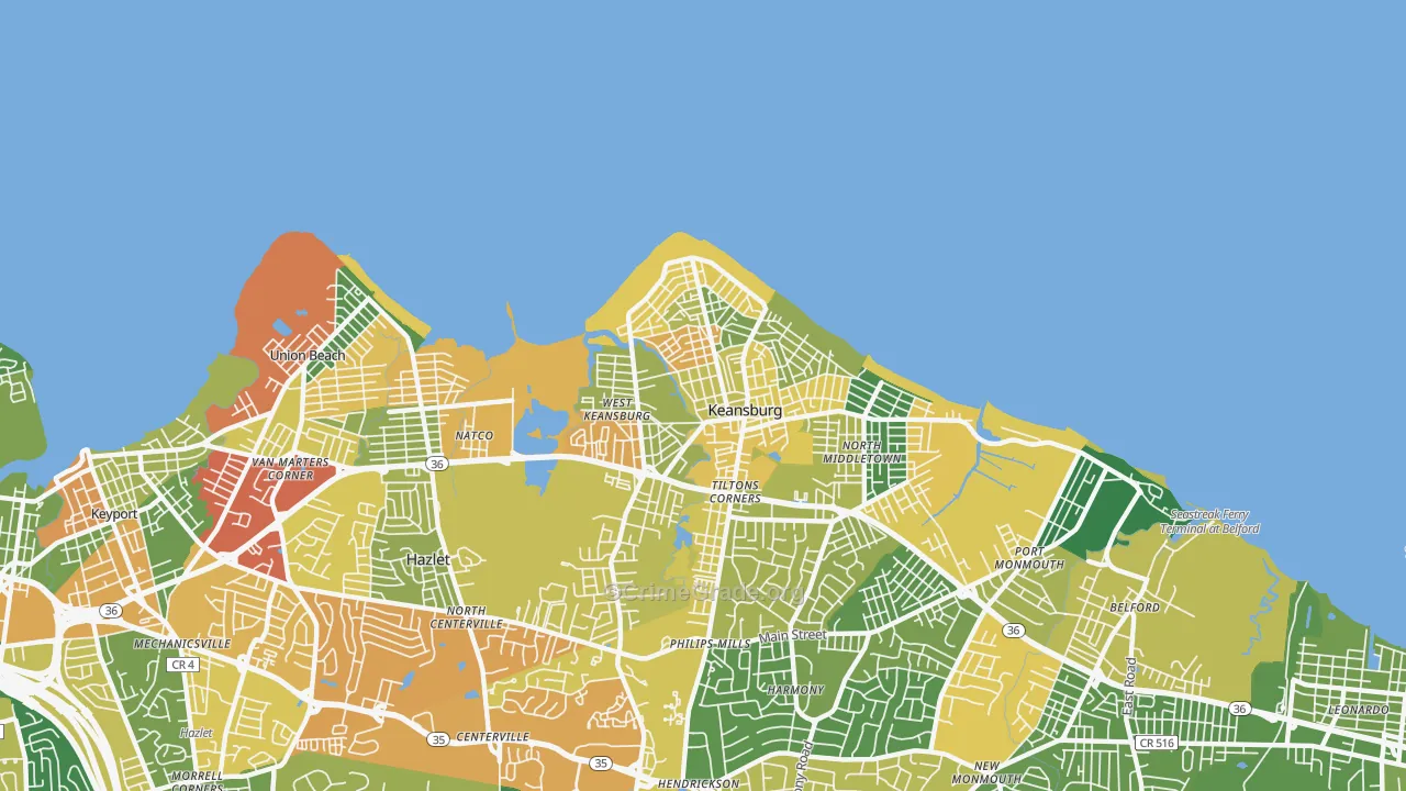 Keansburg, NJ Map of Drug-Related Crime Rates