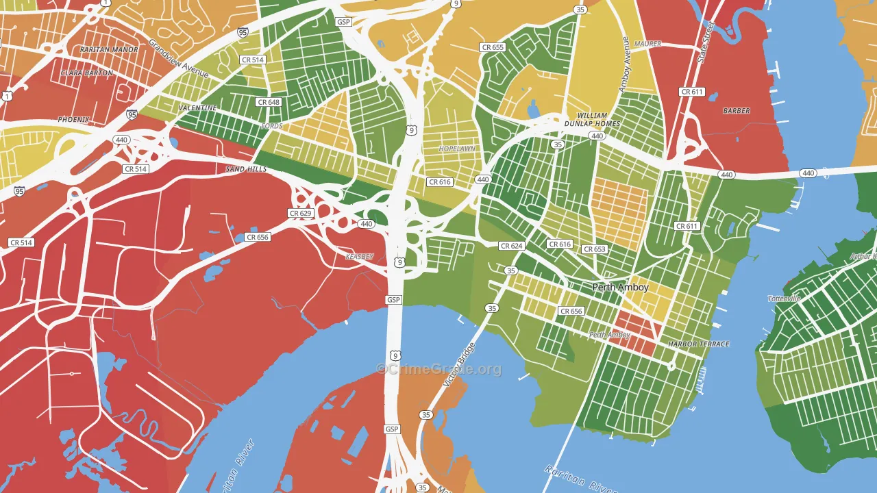 Keasbey, NJ Map of Drug-Related Crime Rates