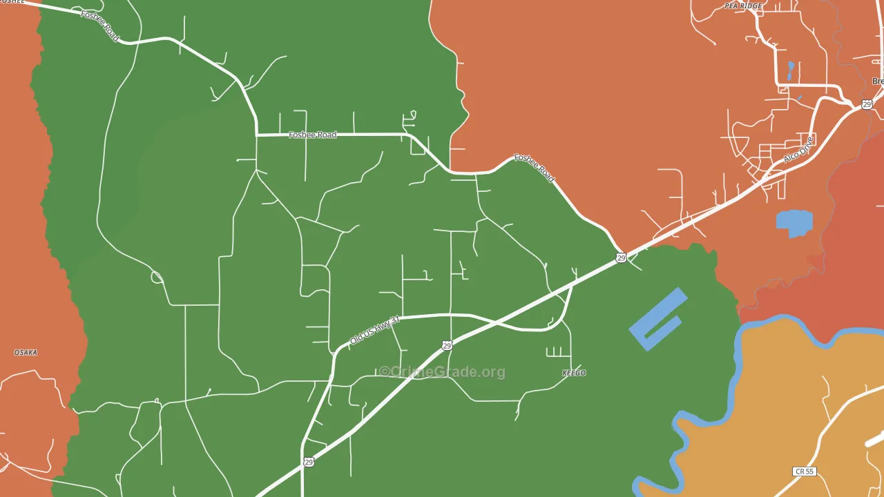 Keego, AL Map of Drug-Related Crime Rates