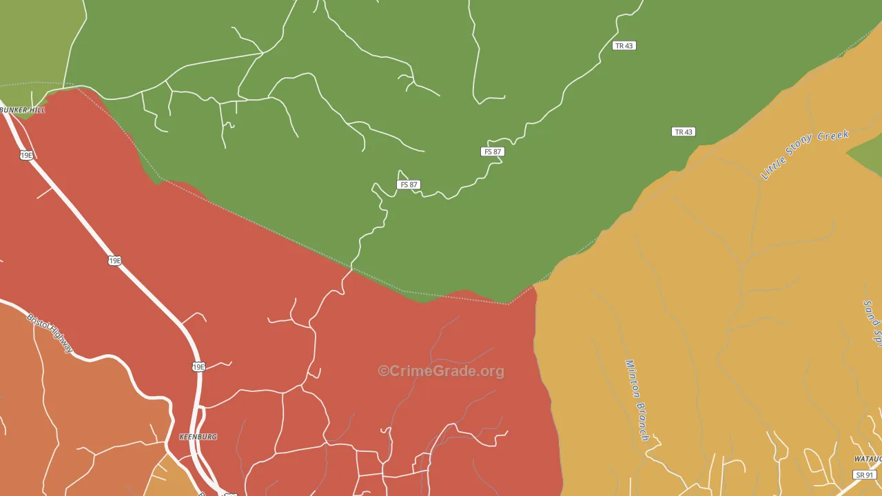 Keenburg, TN Map of Drug-Related Crime Rates
