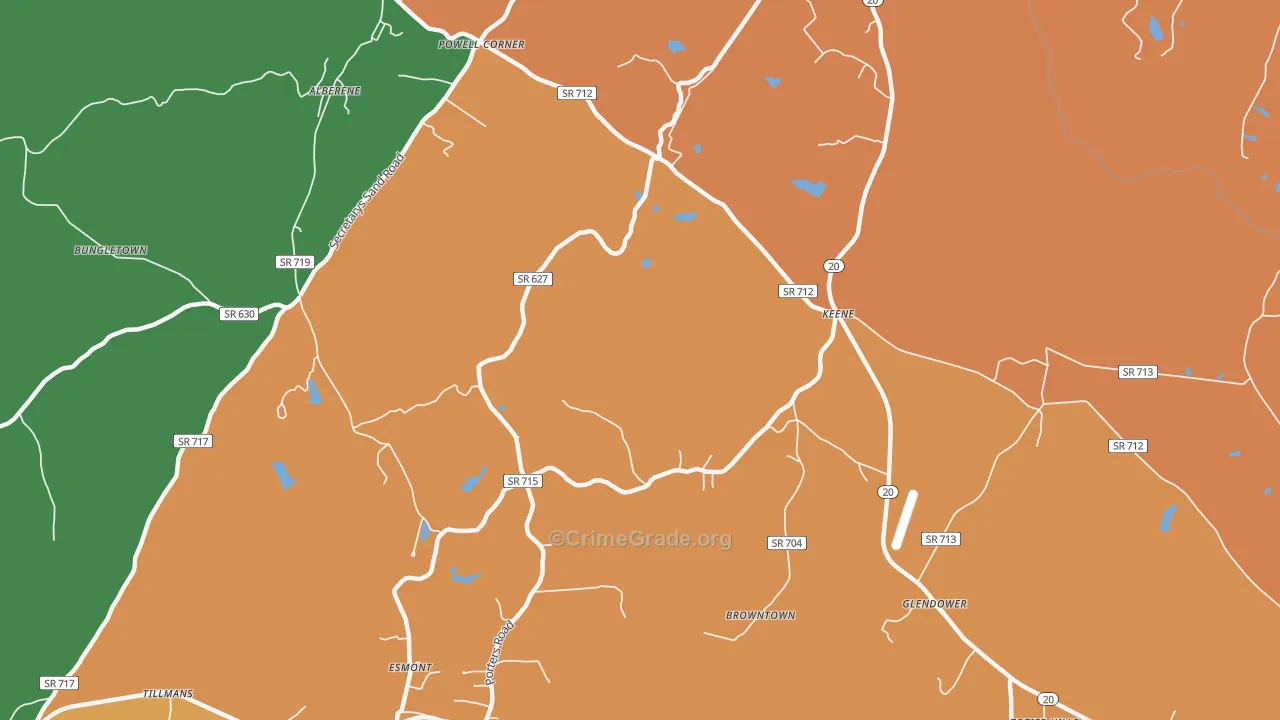 Keene, VA Map of Drug-Related Crime Rates