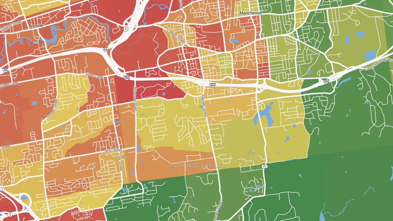 Keeney, Manchester, CT Map of Drug-Related Crime Rates
