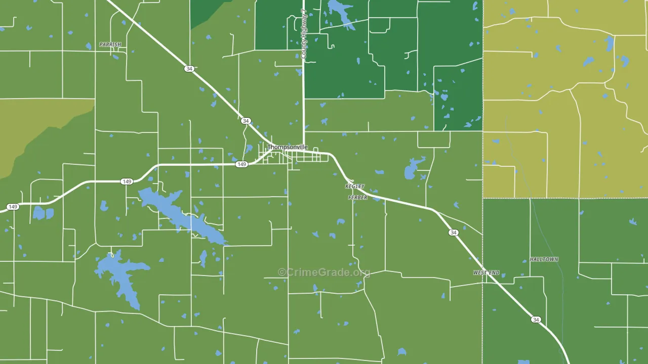 Kegley, IL Map of Drug-Related Crime Rates