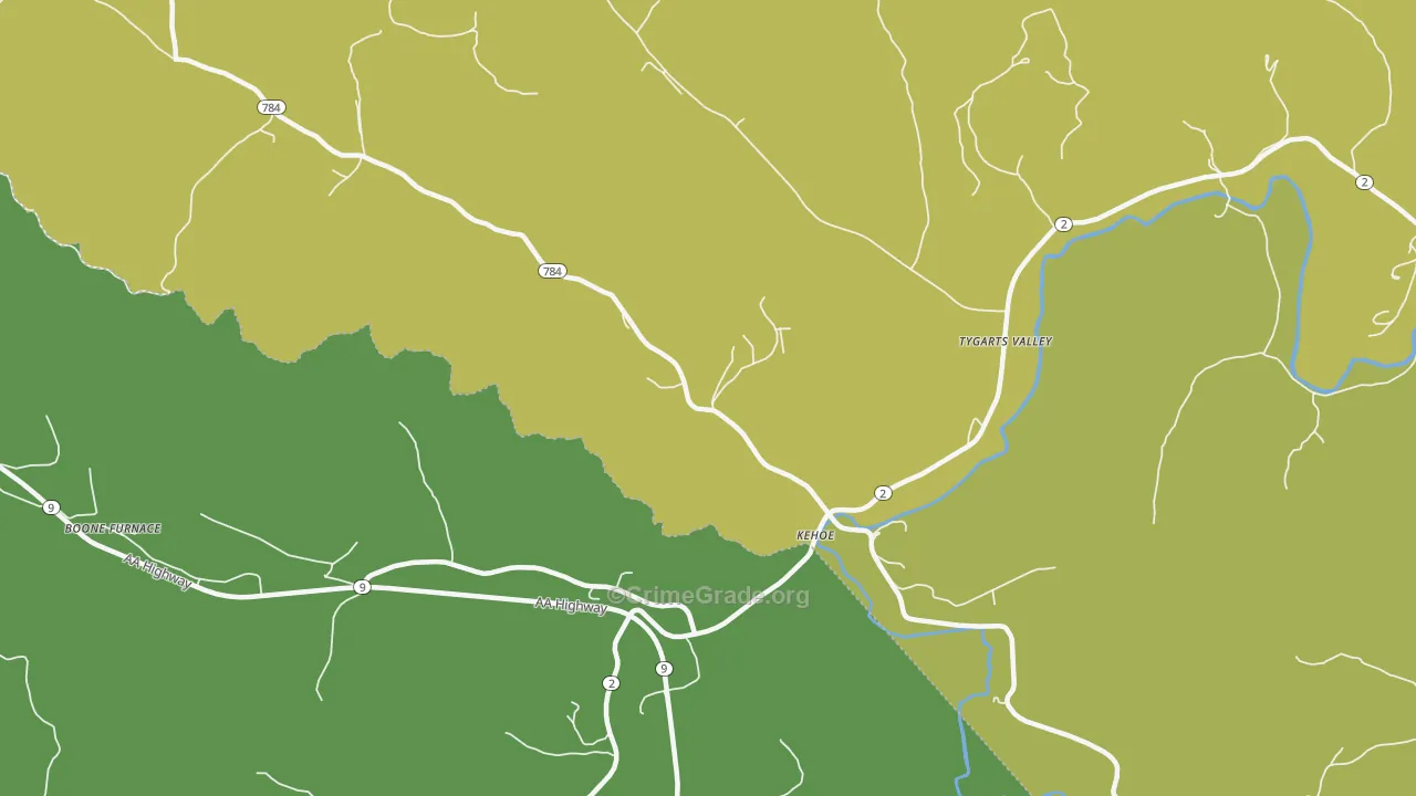 Kehoe, KY Map of Drug-Related Crime Rates