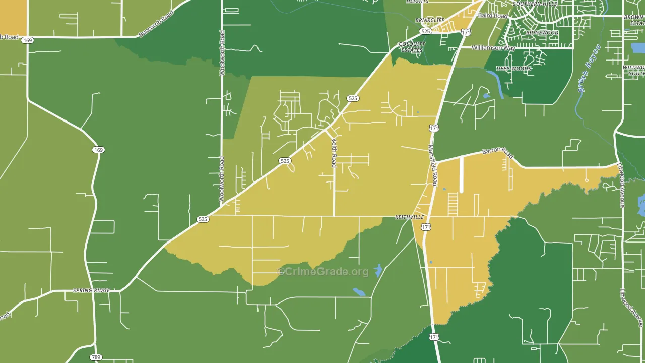 Keithville, LA Map of Drug-Related Crime Rates