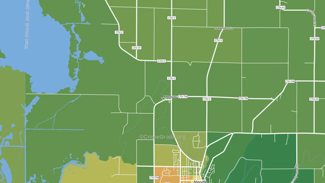 Kekoskee, WI Map of Drug-Related Crime Rates