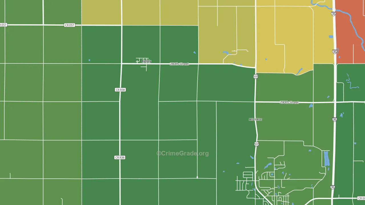 Kelley, IA Map of Drug-Related Crime Rates