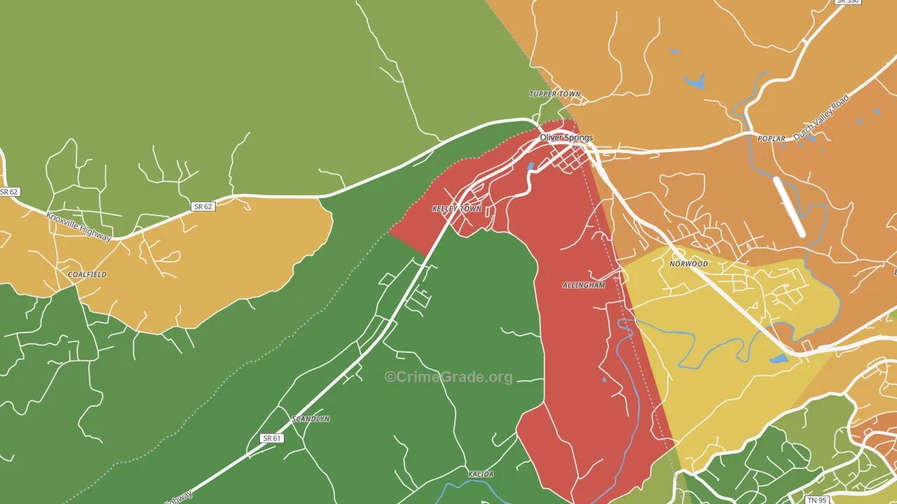 Kelley Town, TN Map of Drug-Related Crime Rates