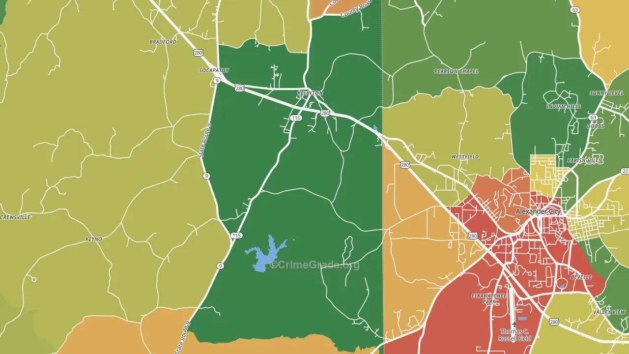 Kellyton, AL Map of Drug-Related Crime Rates