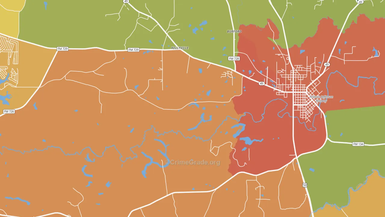 Kellyville, TX Map of Drug-Related Crime Rates