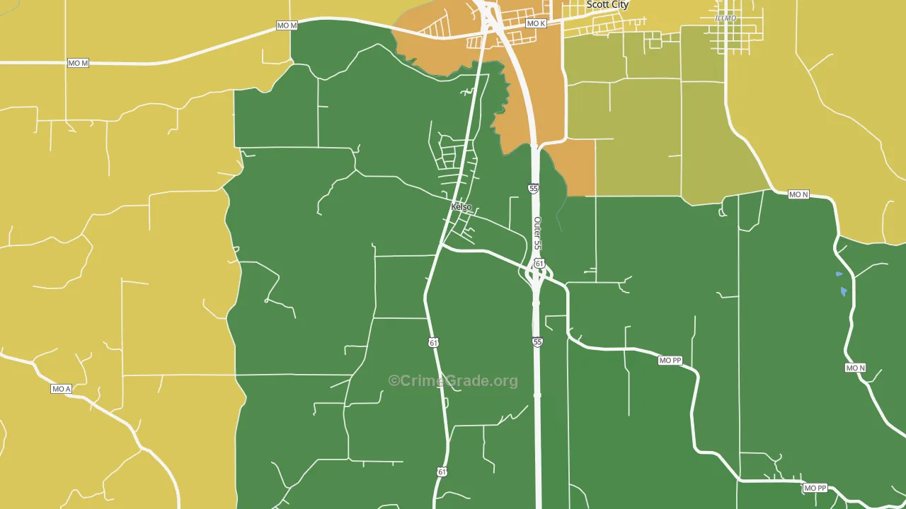 Kelso, MO Map of Drug-Related Crime Rates