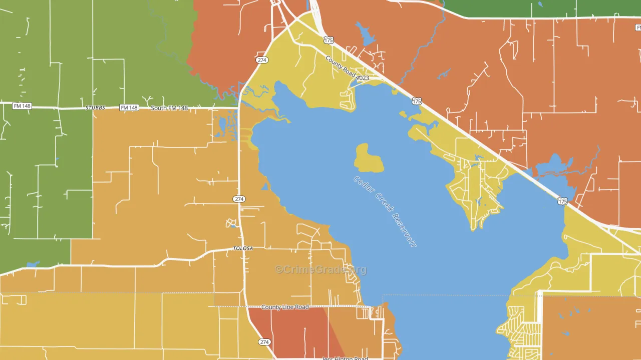 Kemp, TX Map of Drug-Related Crime Rates