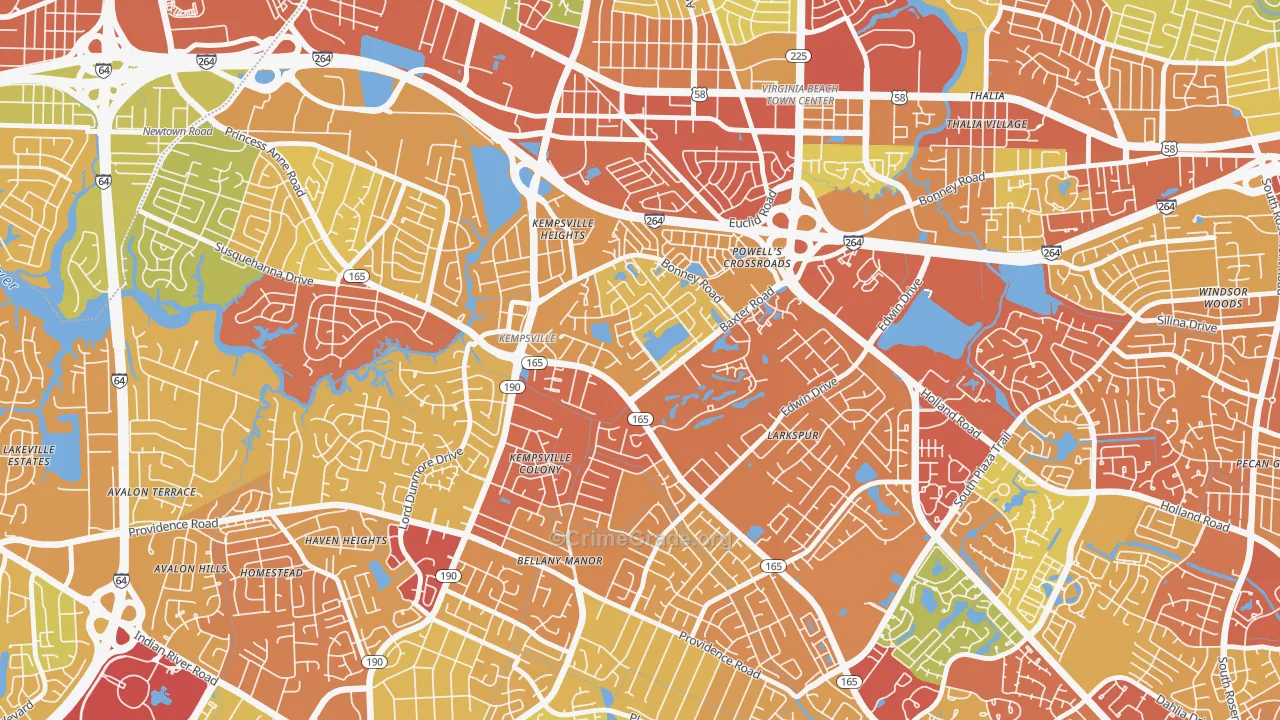 Kempsville Gardens, Virginia Beach, VA Map of Drug-Related Crime Rates