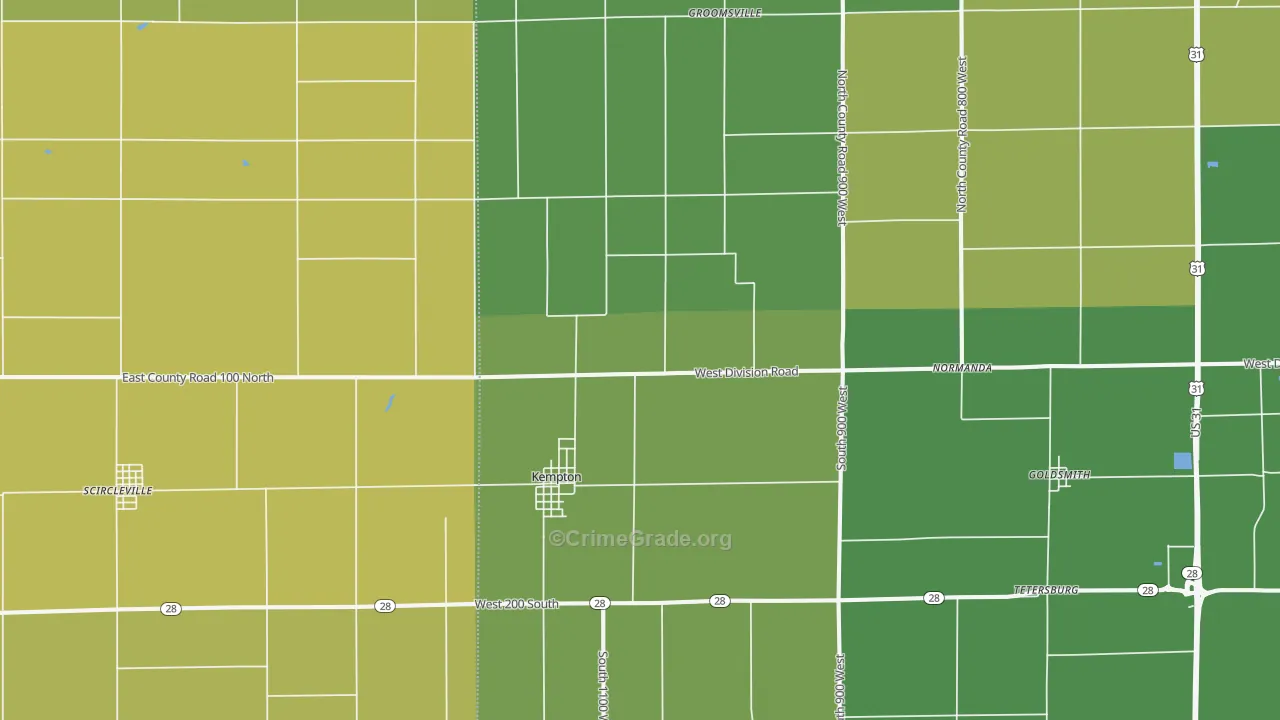 Kempton, IN Map of Drug-Related Crime Rates