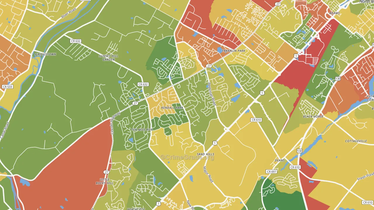 Kendall Park, NJ Map of Drug-Related Crime Rates