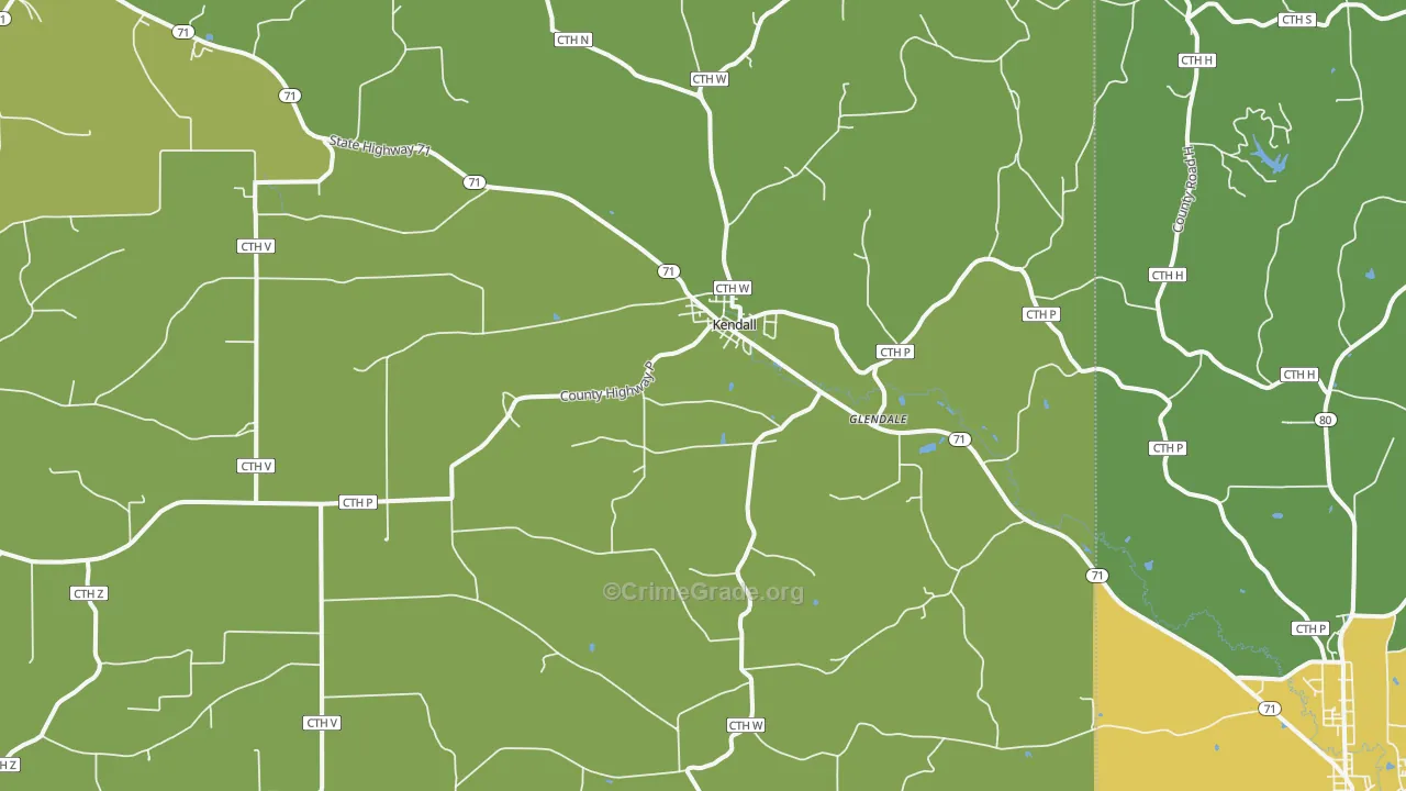 Kendall, WI Map of Drug-Related Crime Rates