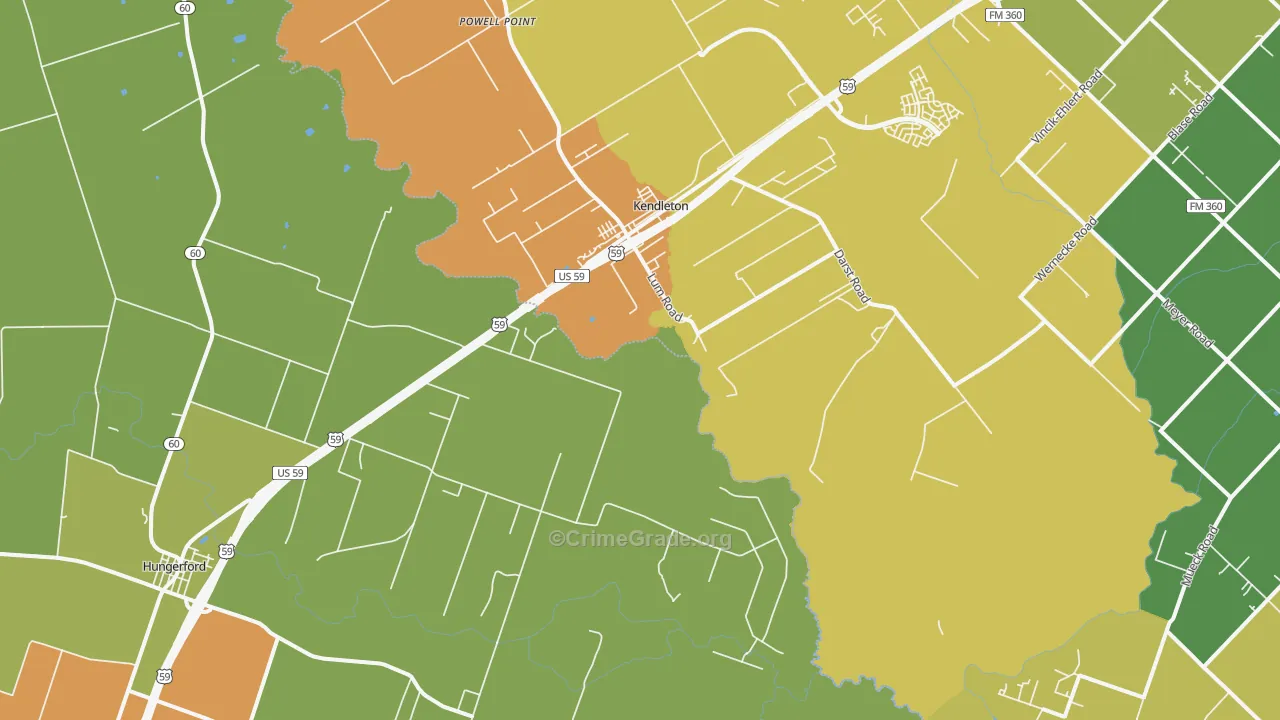 Kendleton, TX Map of Drug-Related Crime Rates