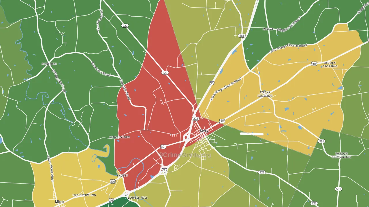 Kenly, NC Map of Drug-Related Crime Rates