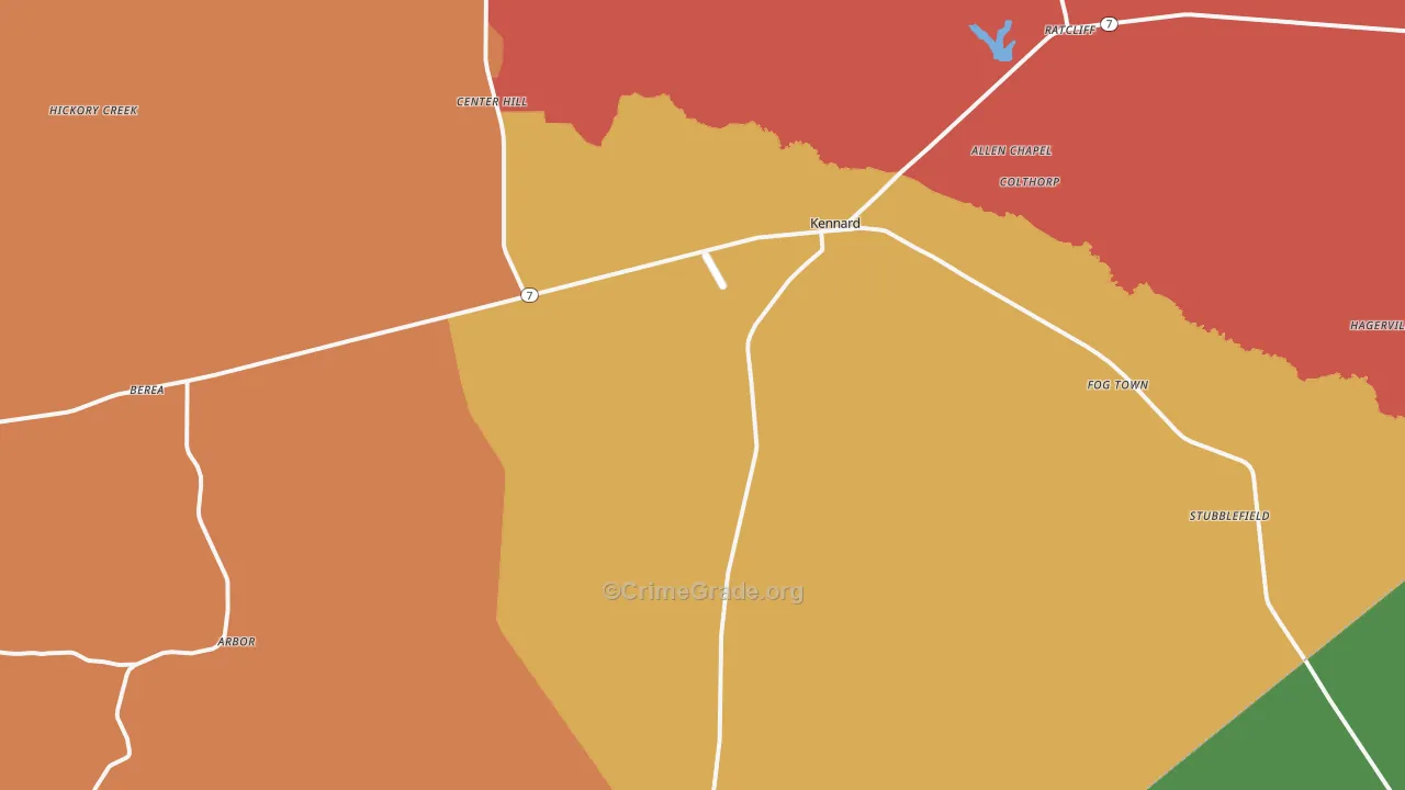 Kennard, TX Map of Drug-Related Crime Rates