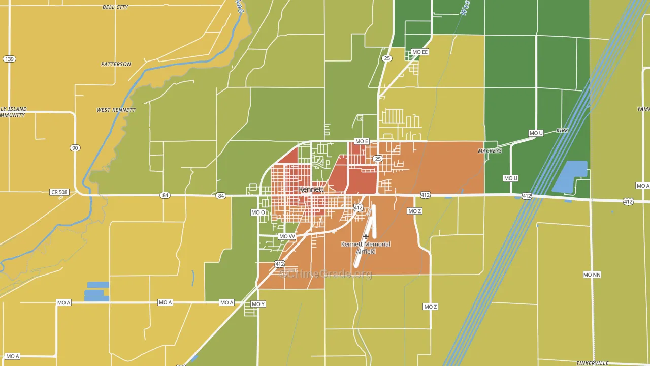 Kennett, MO Map of Drug-Related Crime Rates