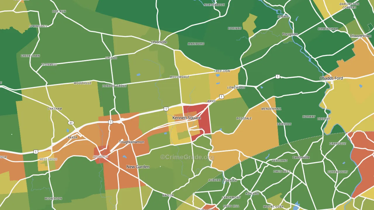 Kennett Square, PA Map of Drug-Related Crime Rates