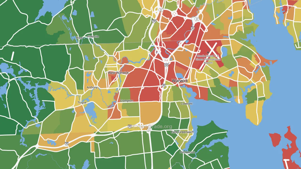 Kent County, RI Map of Drug-Related Crime Rates
