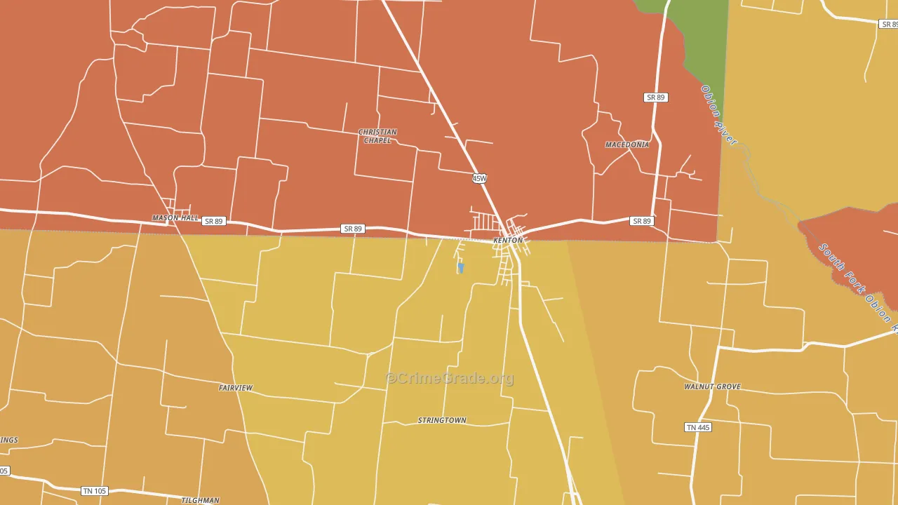 Kenton, TN Map of Drug-Related Crime Rates