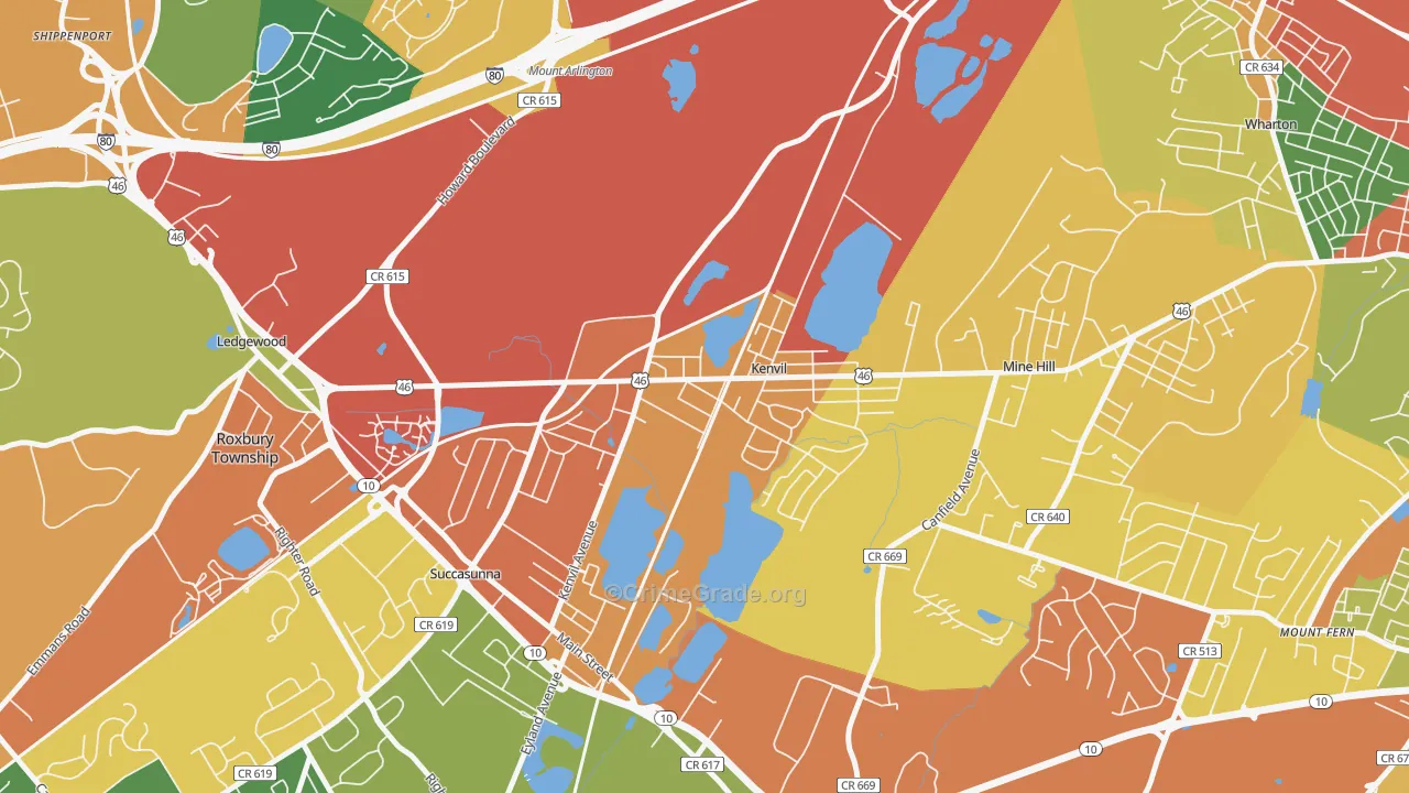 Kenvil, NJ Map of Drug-Related Crime Rates