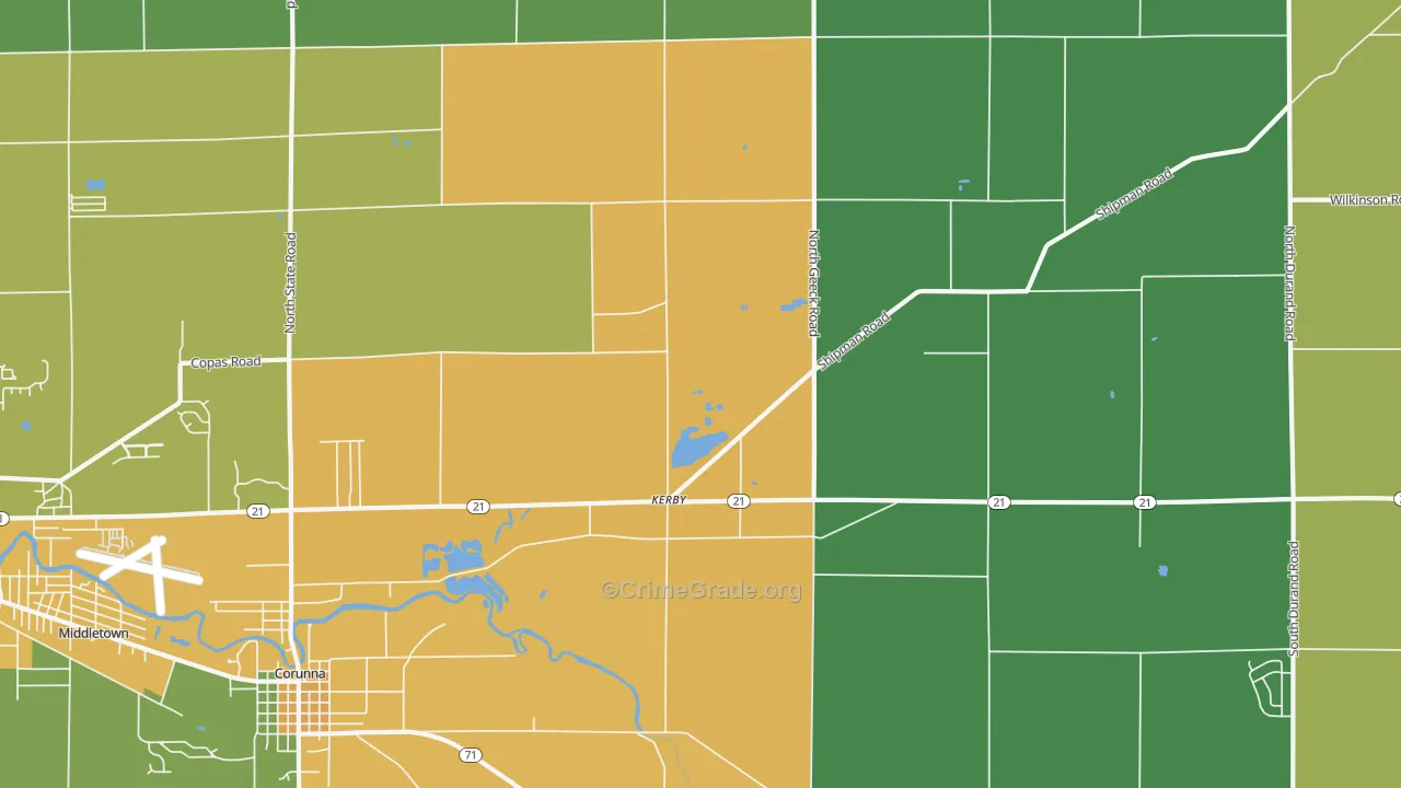 Kerby, MI Map of Drug-Related Crime Rates