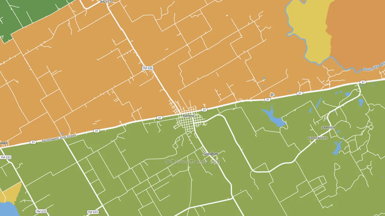 Kerens, TX Map of Drug-Related Crime Rates
