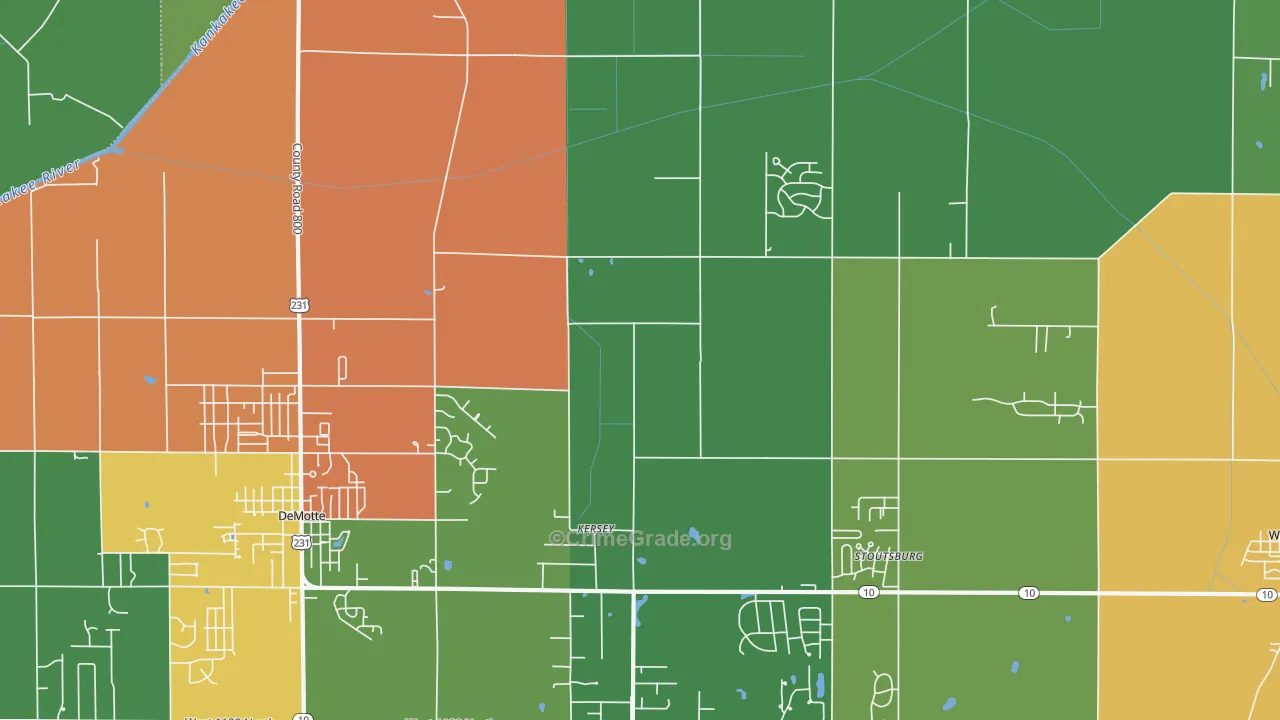 Kersey, IN Map of Drug-Related Crime Rates