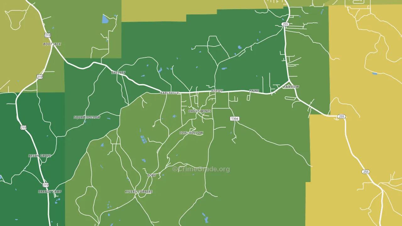 Kersey, PA Map of Drug-Related Crime Rates