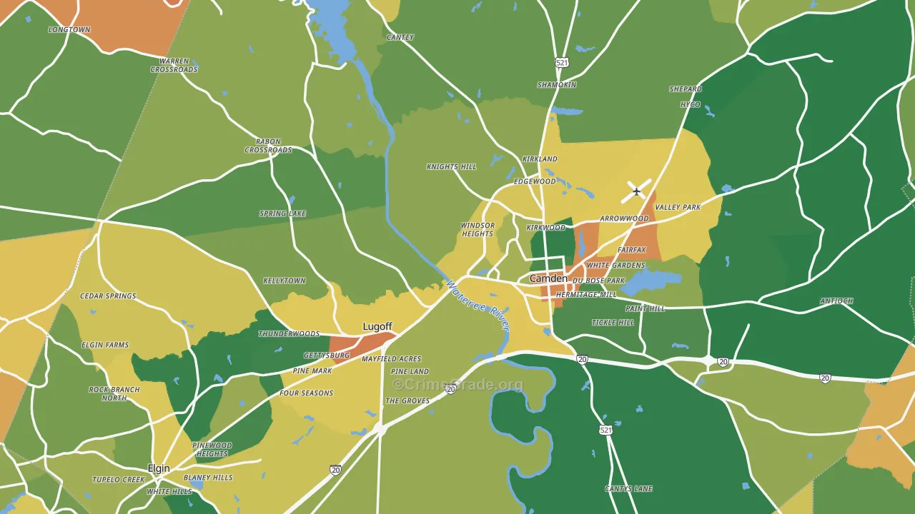 Kershaw County, SC Map of Drug-Related Crime Rates