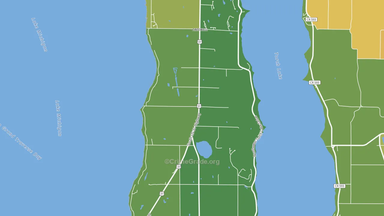 Kewadin, MI Map of Drug-Related Crime Rates