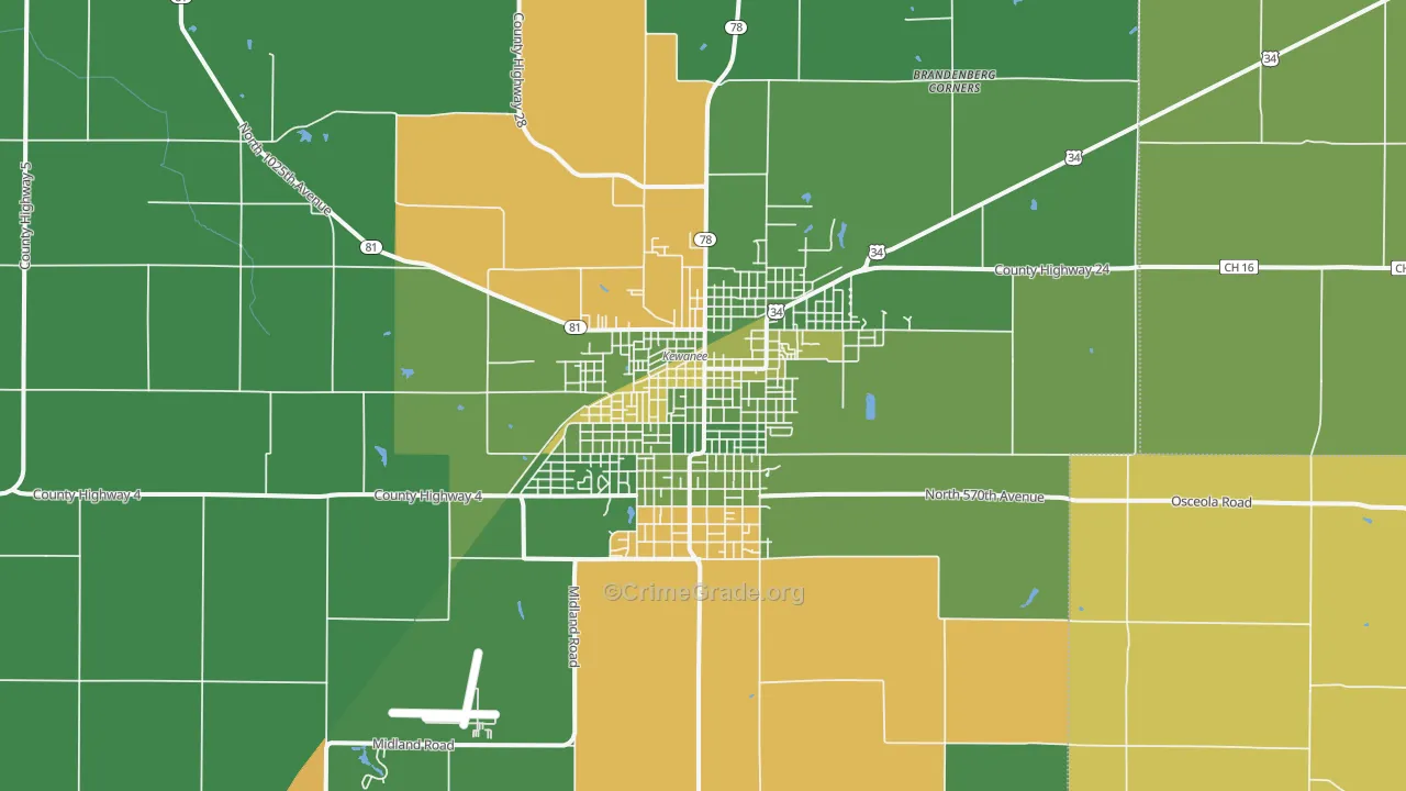 Kewanee, IL Map of Drug-Related Crime Rates
