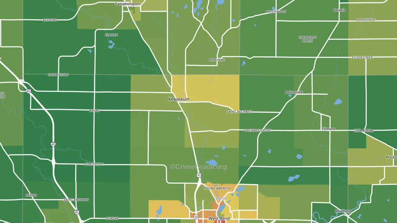 Kewaskum, WI Map of Drug-Related Crime Rates