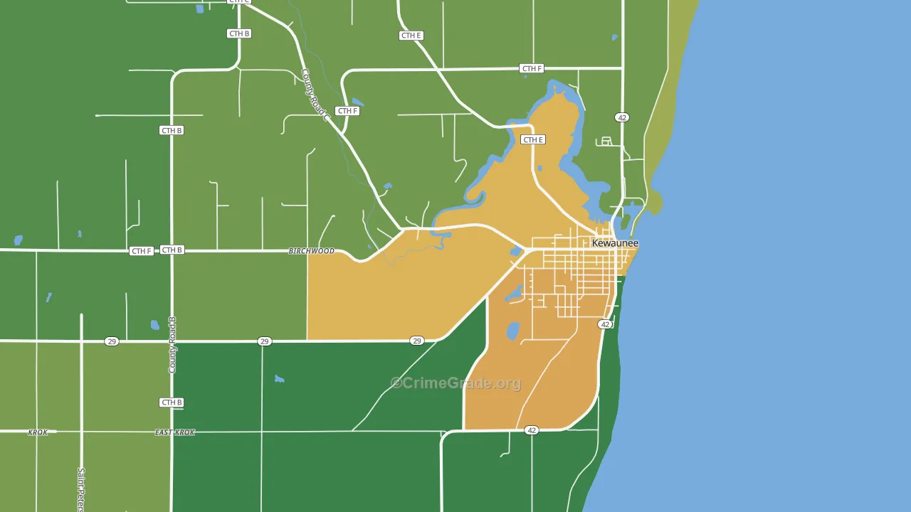 Kewaunee, WI Map of Drug-Related Crime Rates