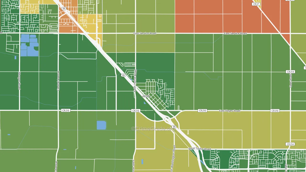 Keyes, CA Map of Drug-Related Crime Rates
