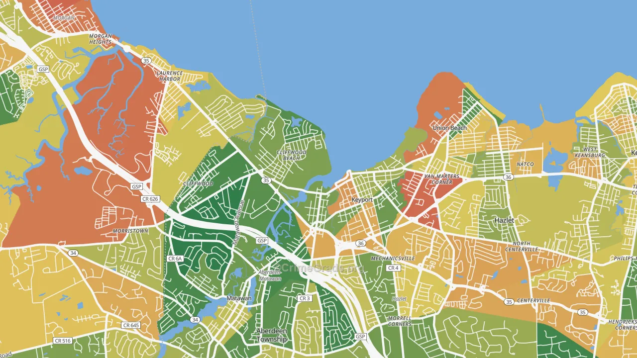 Keyport, NJ Map of Drug-Related Crime Rates