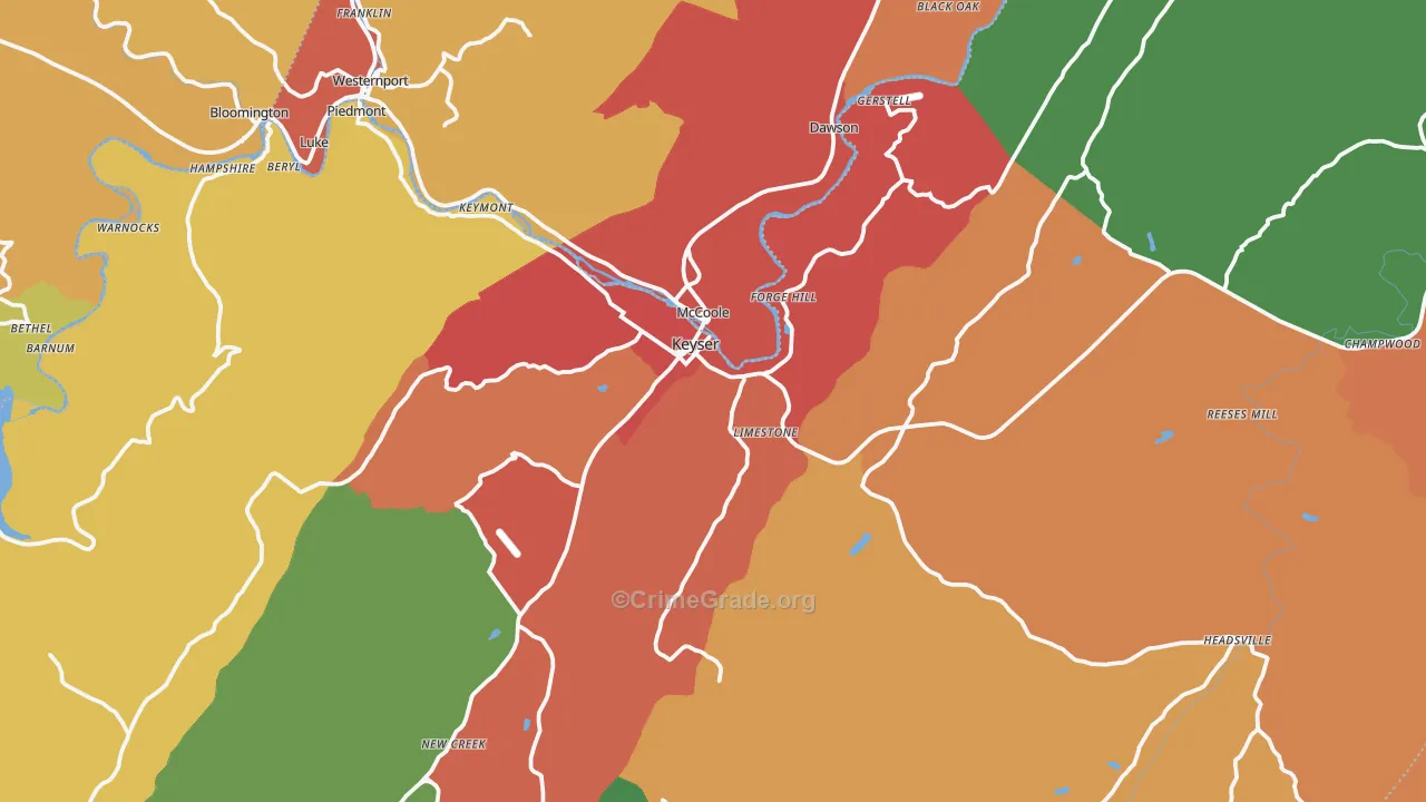 Keyser, WV Map of Drug-Related Crime Rates