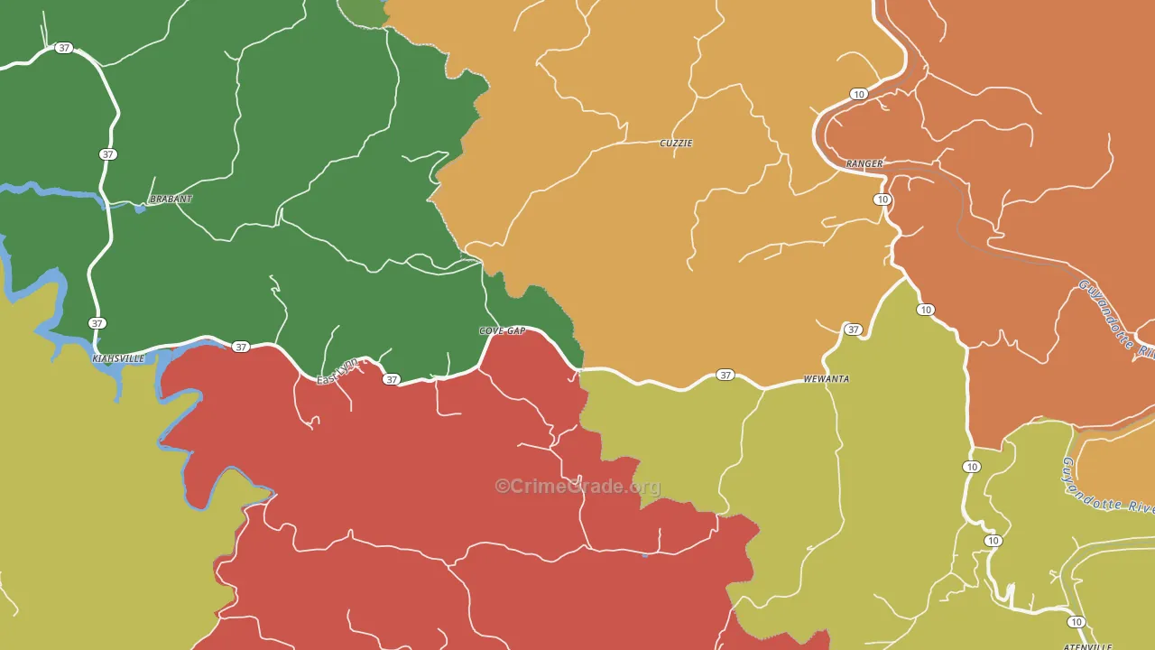 Kiahsville, WV Map of Drug-Related Crime Rates