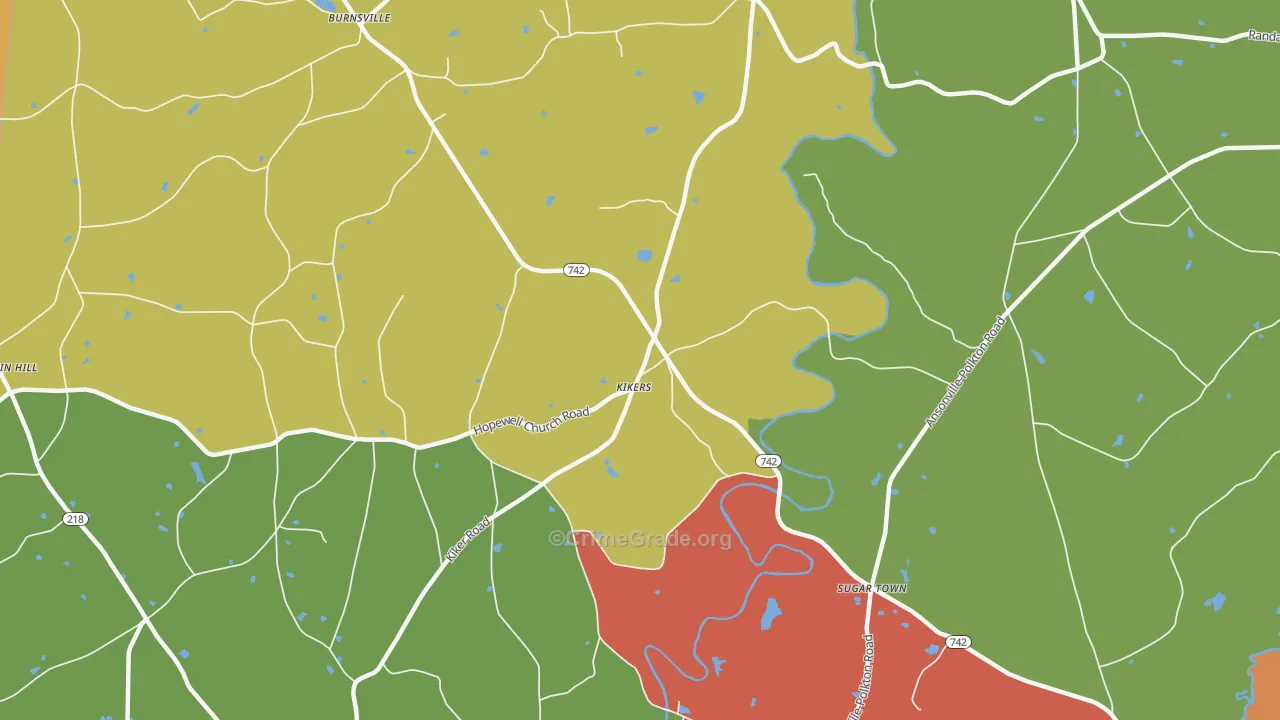Kikers, NC Map of Drug-Related Crime Rates