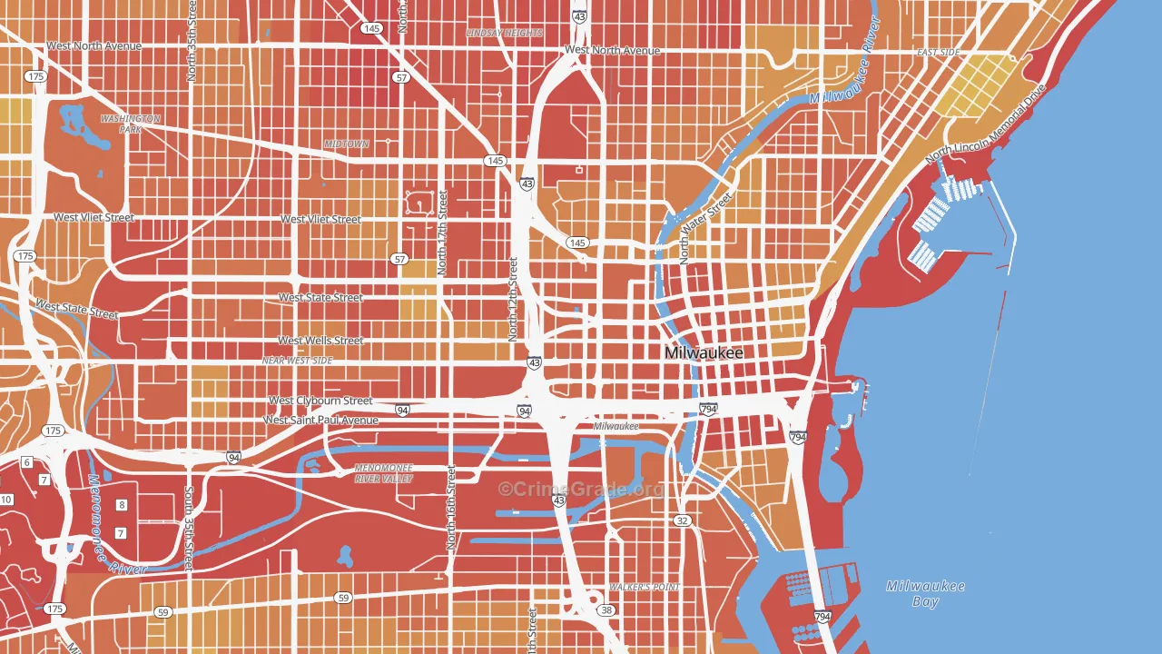 Kilbourn Town, Milwaukee, WI Map of Drug-Related Crime Rates