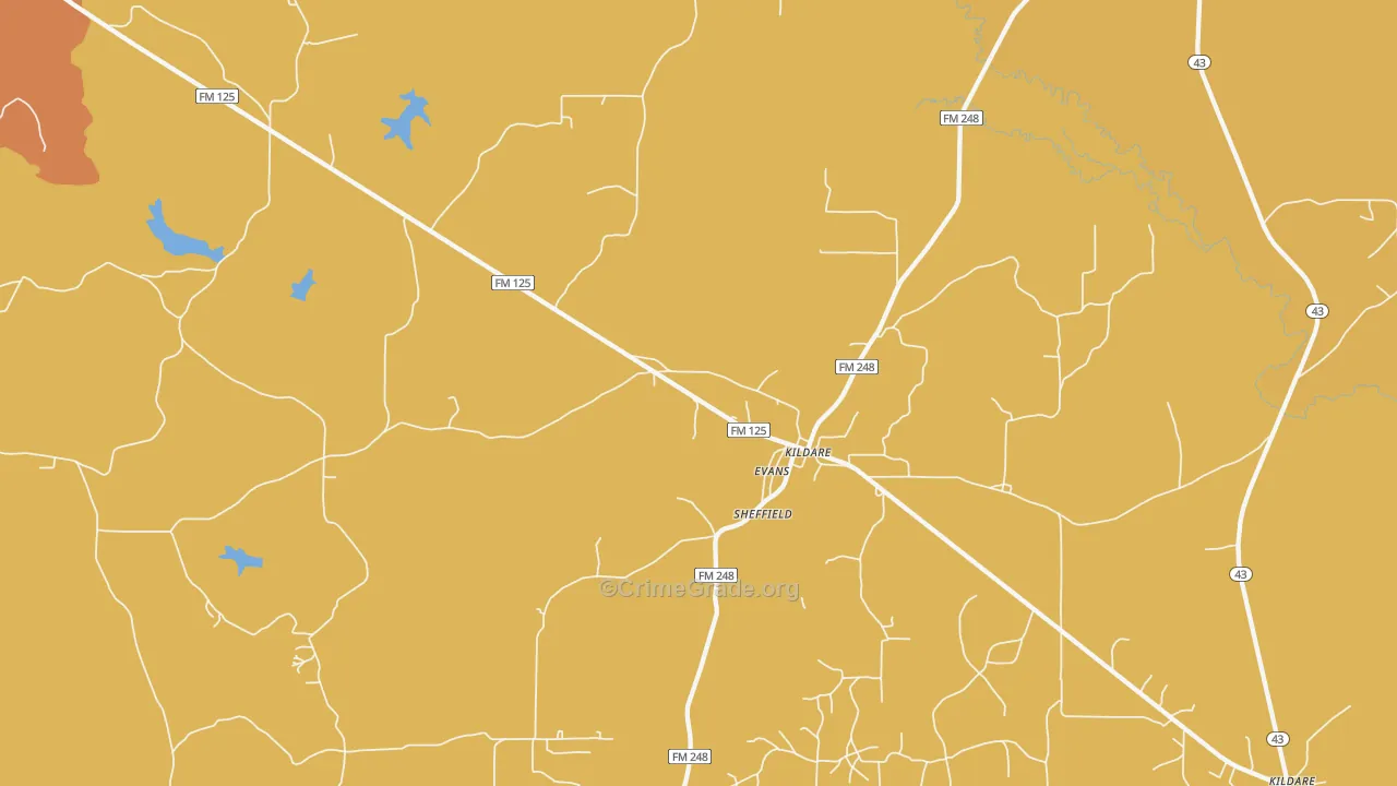 Kildare, TX Map of Drug-Related Crime Rates