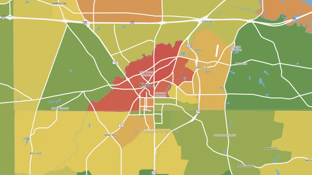 Kilgore, TX Map of Drug-Related Crime Rates